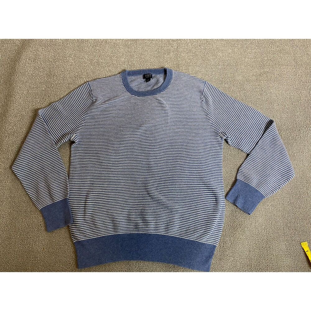 J. Crew Men's Small 100% Cotton Blue and White Striped Sweater- Preppy Fall